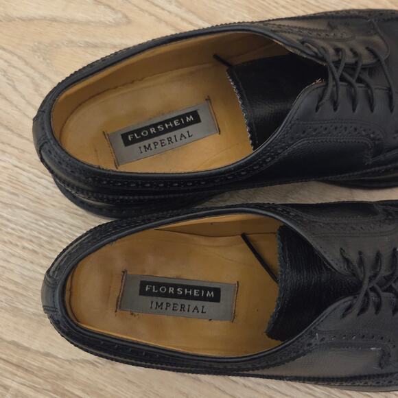 Florsheim Imperial Longwing Black Leather Oxford Shoes Mens Size 10.5 3E X-Wide - Picture 6 of 10